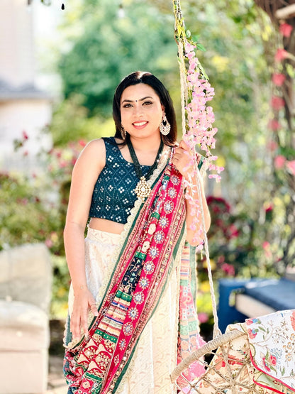 Serene Drift - Teal & Ivory embroidered lehenga set
