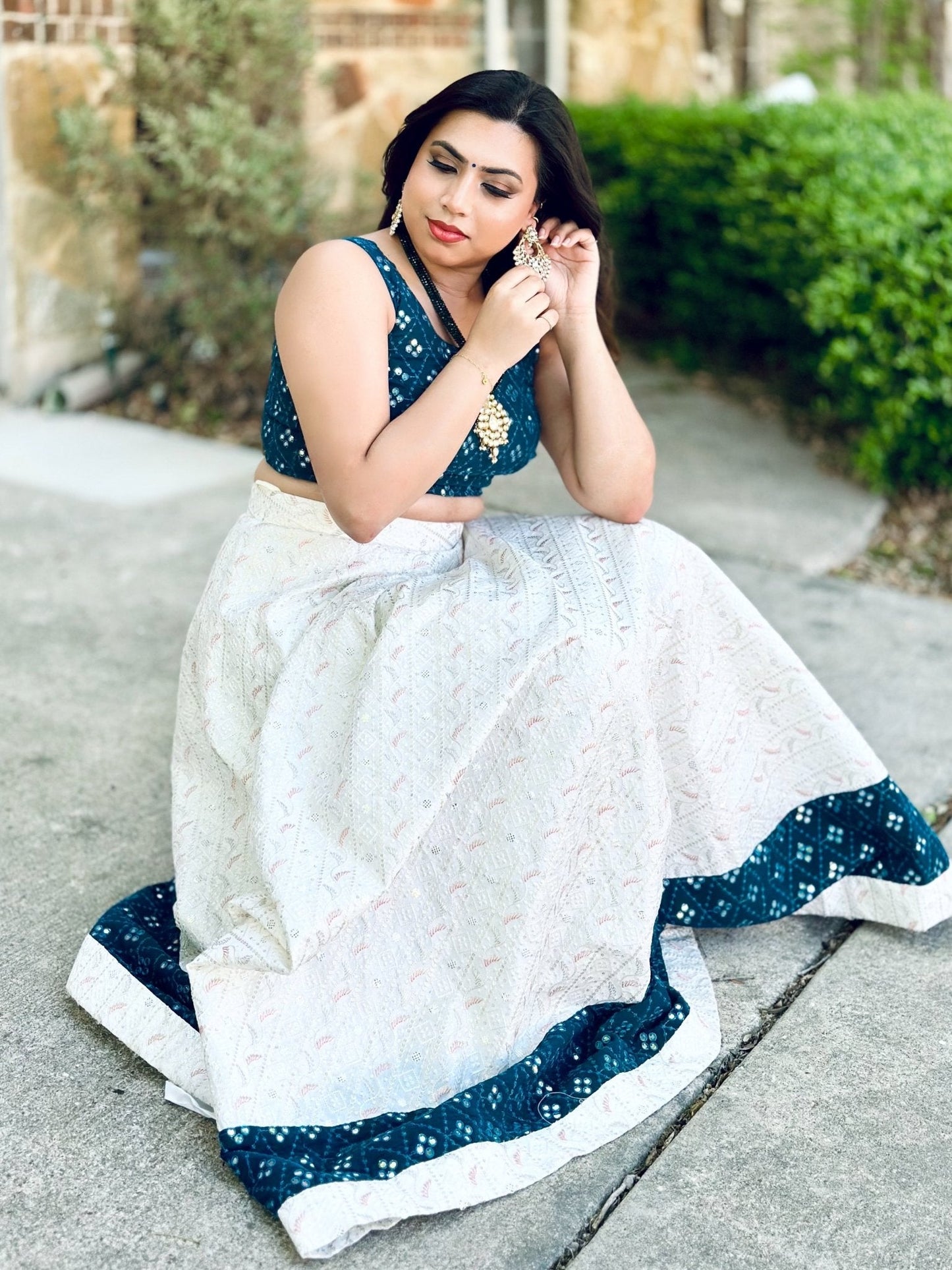 Serene Drift - Teal & Ivory embroidered lehenga set