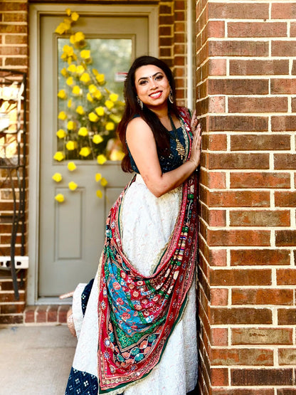 Serene Drift - Teal & Ivory embroidered lehenga set