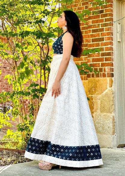 Serene Drift - Teal & Ivory embroidered lehenga set
