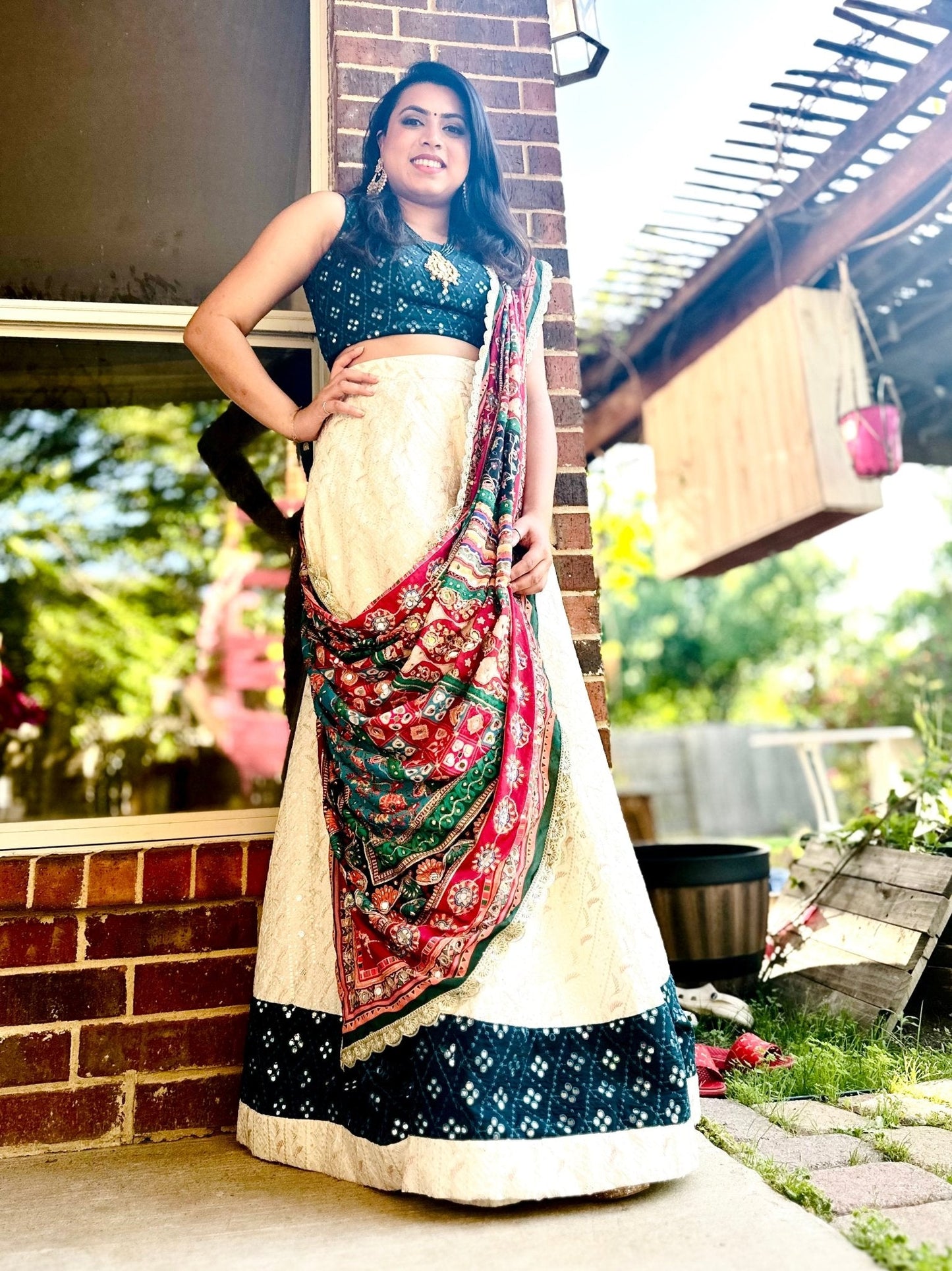 Serene Drift - Teal & Ivory embroidered lehenga set