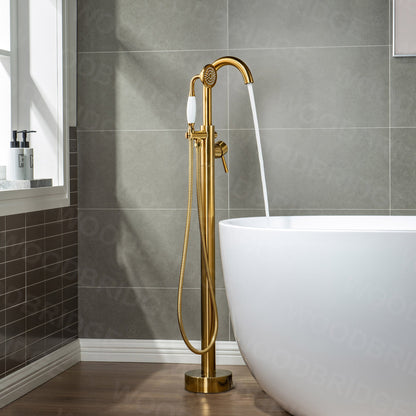 WOODBRIDGE WOODBRIDGEE F0001BNVT Contemporary Single Handle Floor Mount Freestanding Tub Filler Faucet with Hand shower