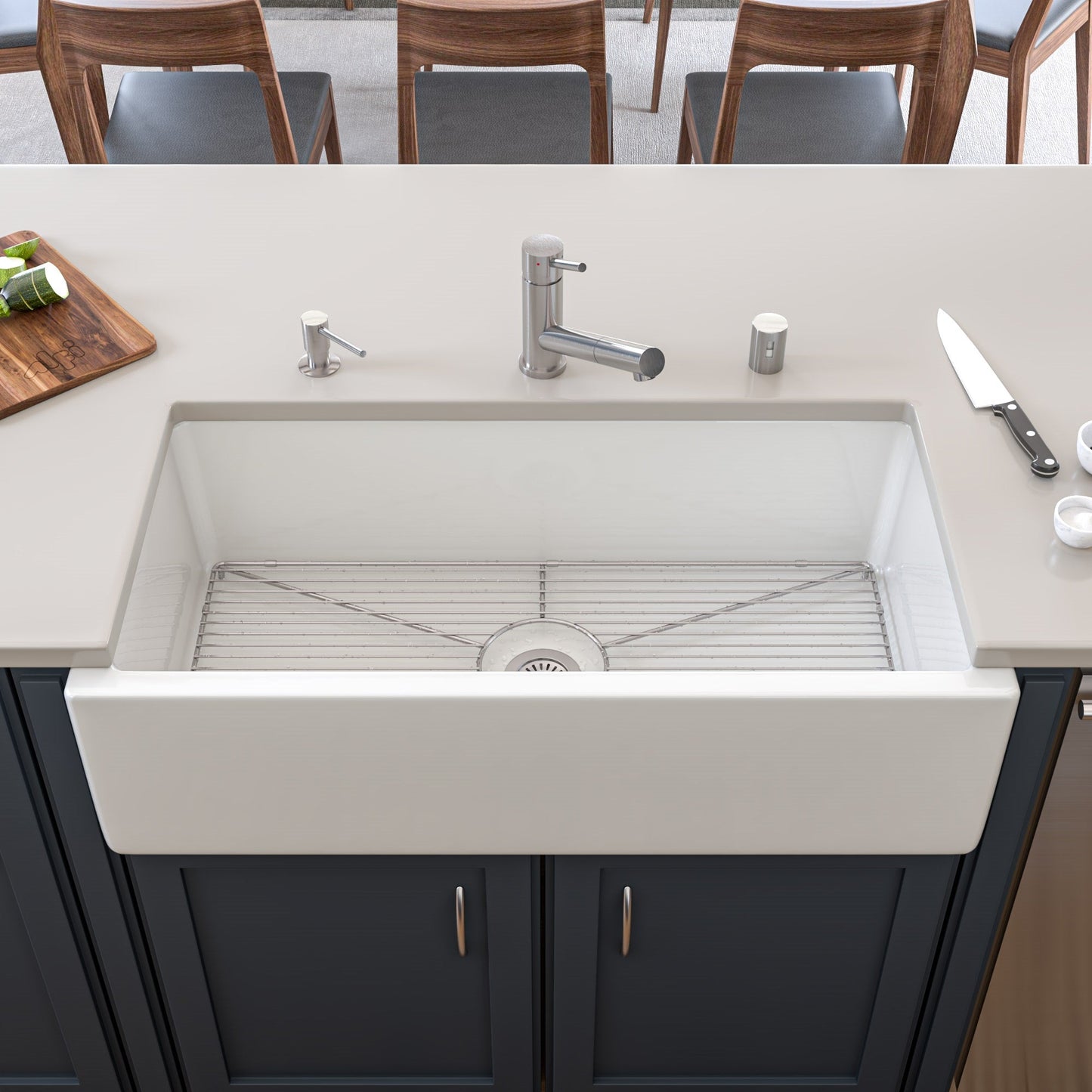 ALFI brand AB3618HS Reversible Smooth / Fluted Single Bowl Fireclay Farm Sink