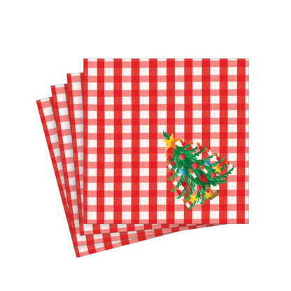 Christmas Tree Gingham Paper Cocktail Napkins