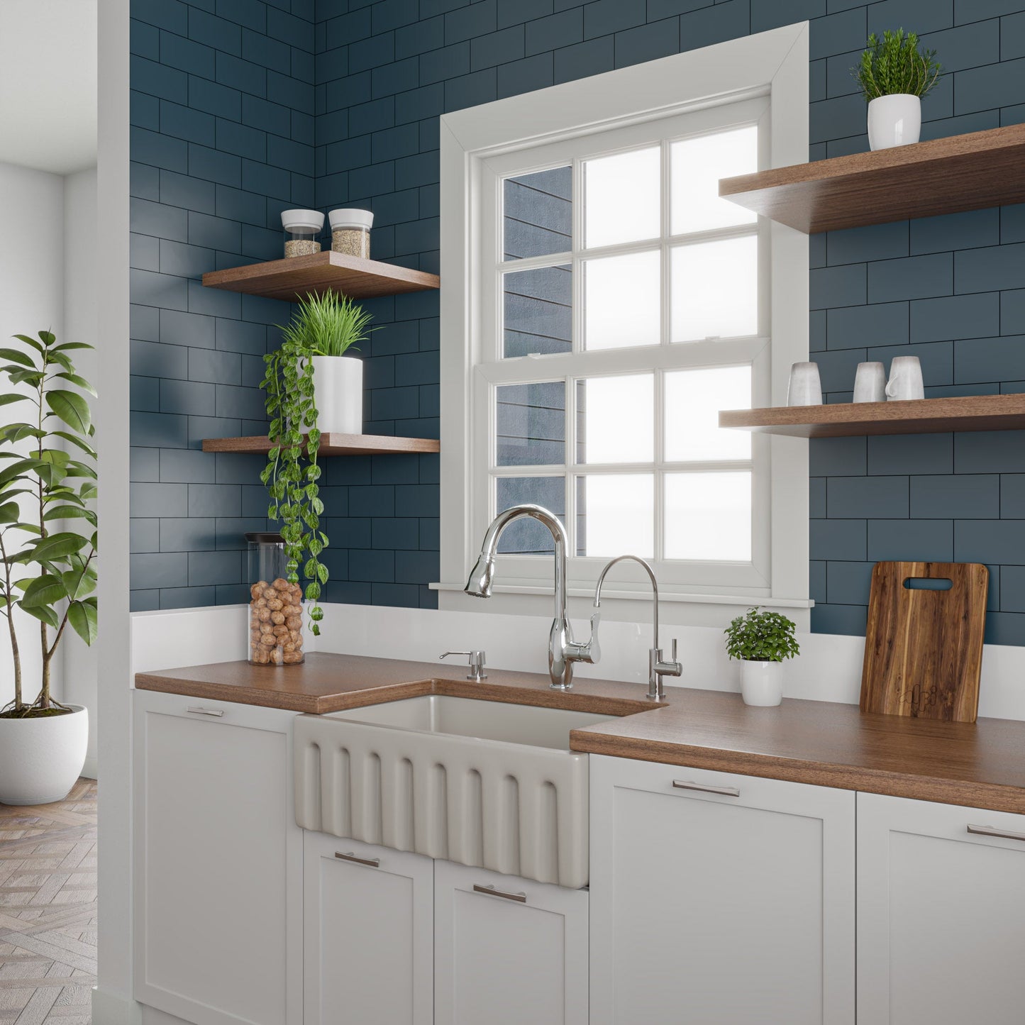 ALFI brand AB3018HS Reversible Smooth / Fluted Single Bowl Fireclay Farm Sink