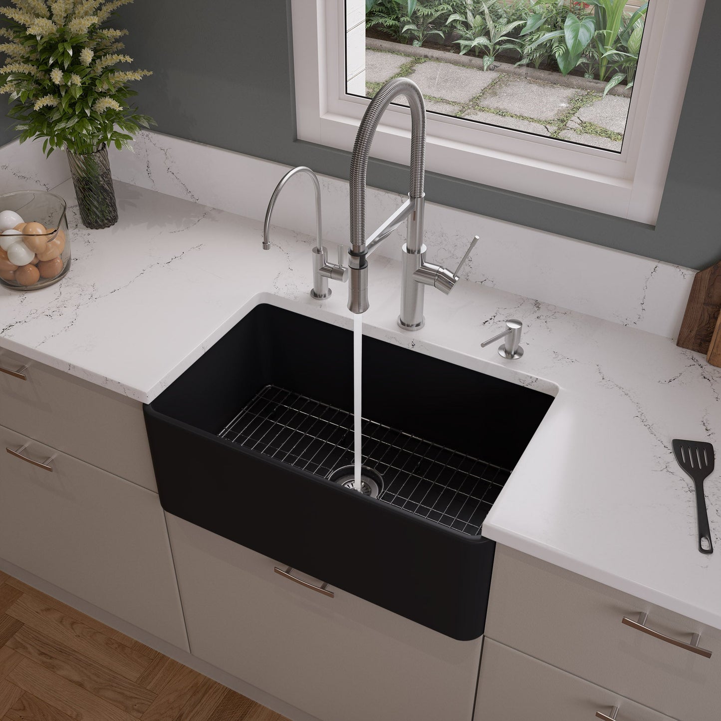 ALFI brand ABF3018 Smooth Apron 30" x 18" Single Bowl Fireclay Farm Sink