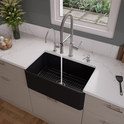 ALFI brand ABF3018 Smooth Apron 30" x 18" Single Bowl Fireclay Farm Sink
