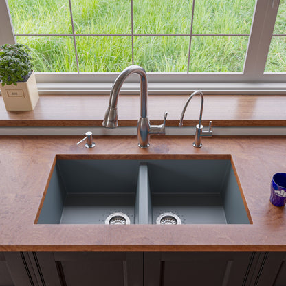 ALFI brand AB3420UM 34" Undermount Double Bowl Granite Composite Kitchen Sink