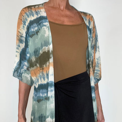 Sheer Tie Dye Mesh Kimono Cover Up