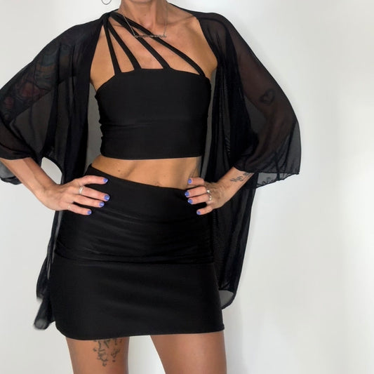 Sheer Black Mesh Kimono Cover Up