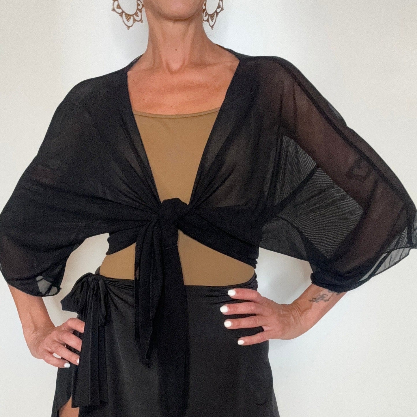Sheer Black Mesh Kimono Cover Up