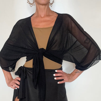 Sheer Black Mesh Kimono Cover Up