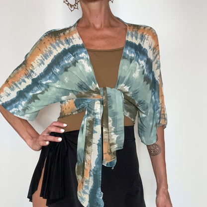 Sheer Tie Dye Mesh Kimono Cover Up