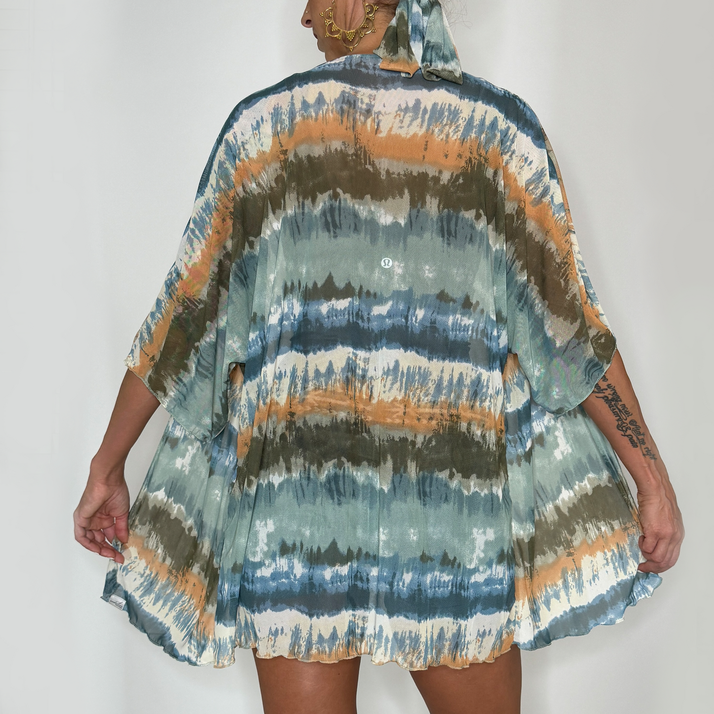 Sheer Tie Dye Mesh Kimono Cover Up
