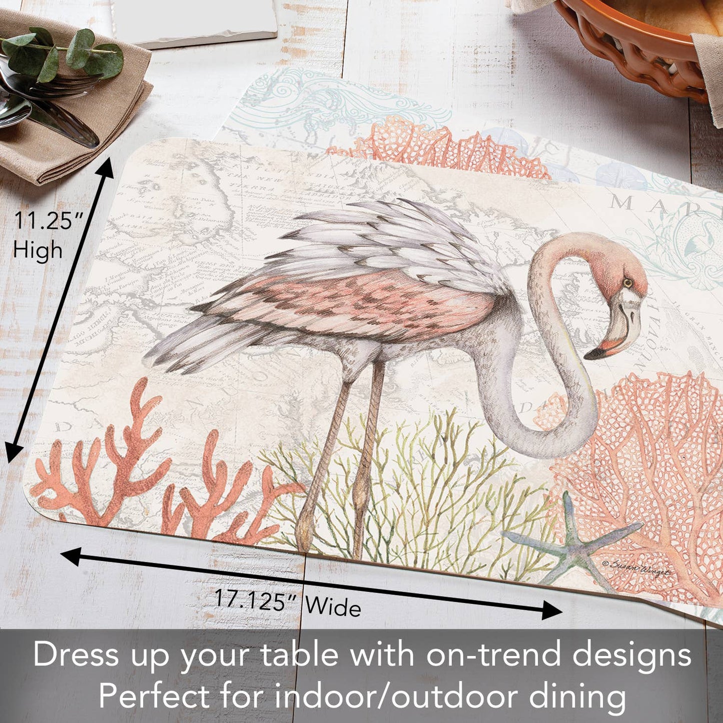 Coastal Shoreline Placemats - Beach Themed Reversible Plastic Dining Set