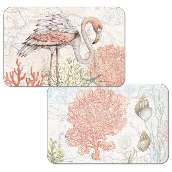 Coastal Shoreline Placemats - Beach Themed Reversible Plastic Dining Set