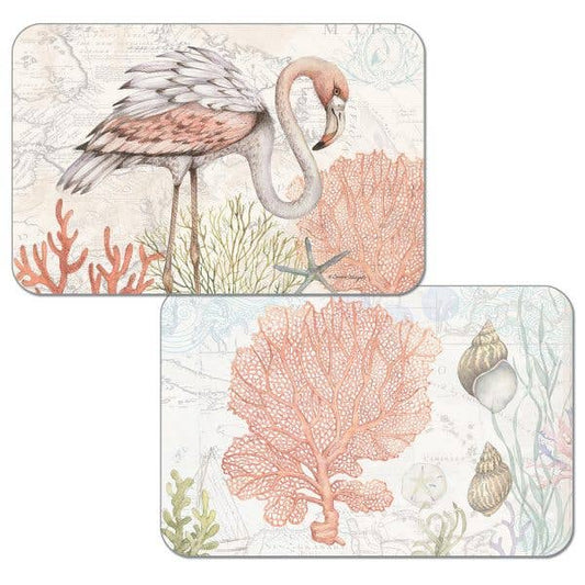 Coastal Shoreline Placemats - Beach Themed Reversible Plastic Dining Set