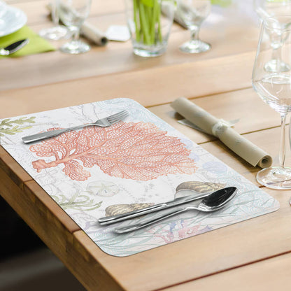 Coastal Shoreline Placemats - Beach Themed Reversible Plastic Dining Set