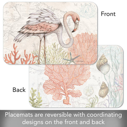 Coastal Shoreline Placemats - Beach Themed Reversible Plastic Dining Set