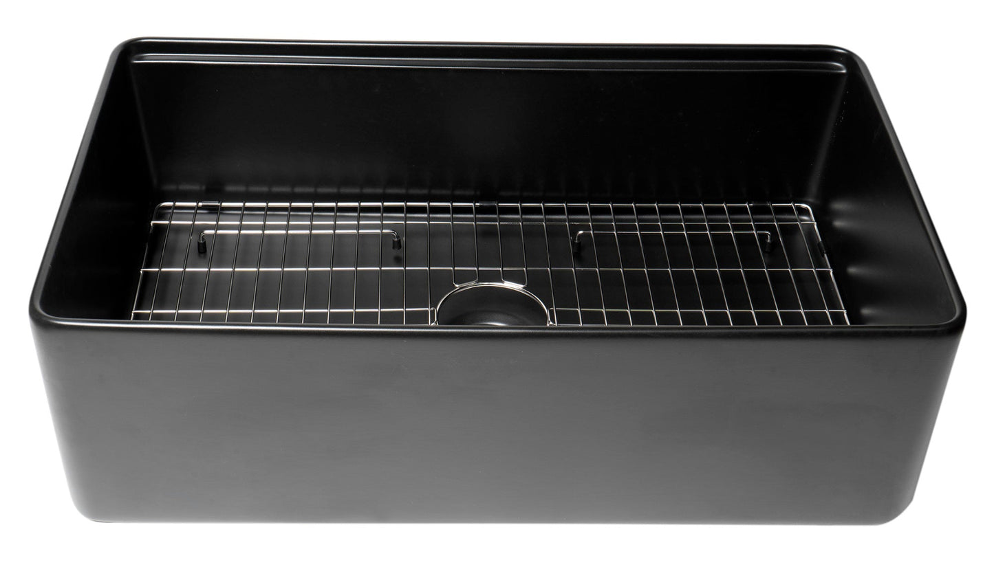 ALFI brand ABFS3320S Workstation 33" x 20" Single Bowl Step Rim Fireclay Farm Sink with Accessories