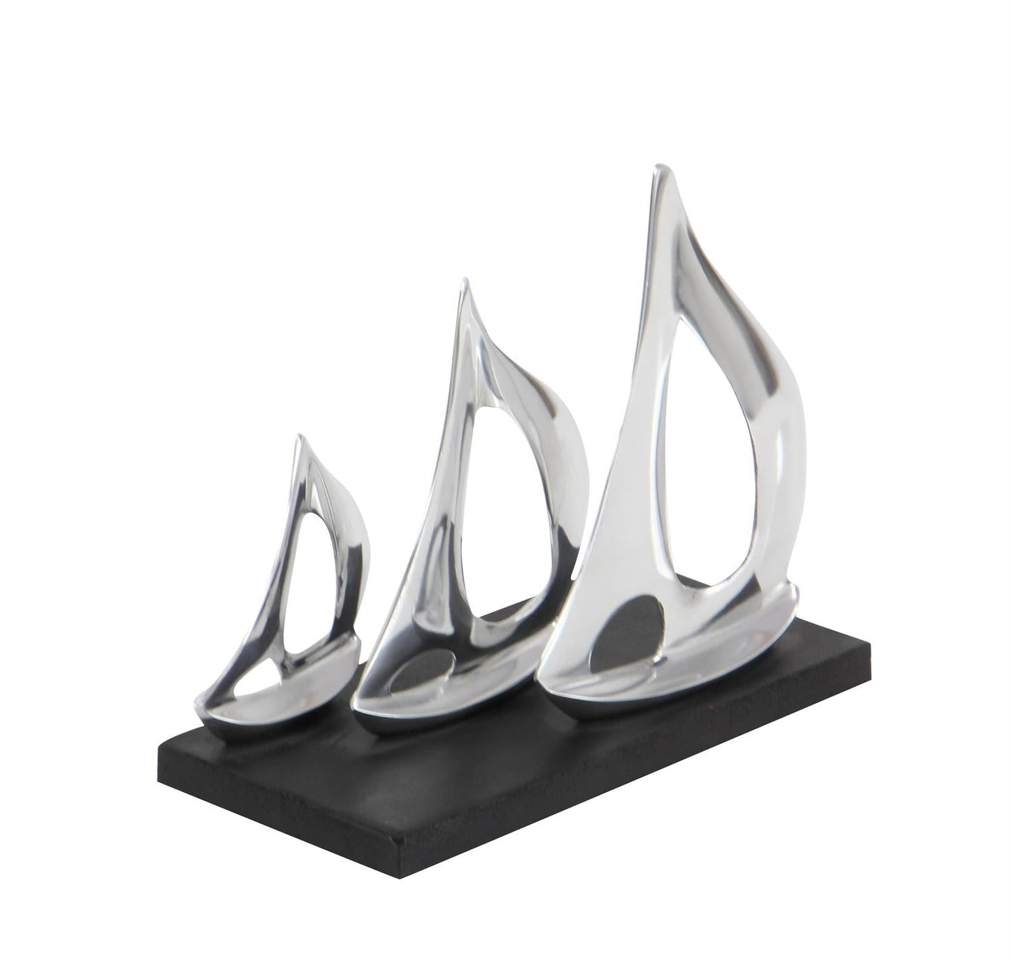 Silver Aluminum Metal Sailboat Decorative Sculpture with Black Base