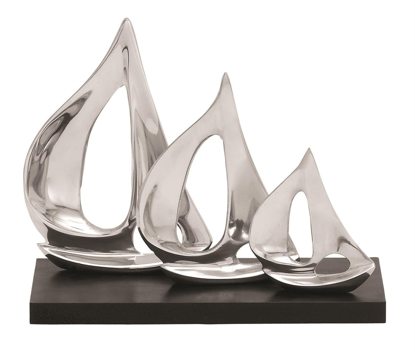 Silver Aluminum Metal Sailboat Decorative Sculpture with Black Base