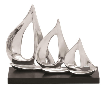 Silver Aluminum Metal Sailboat Decorative Sculpture with Black Base