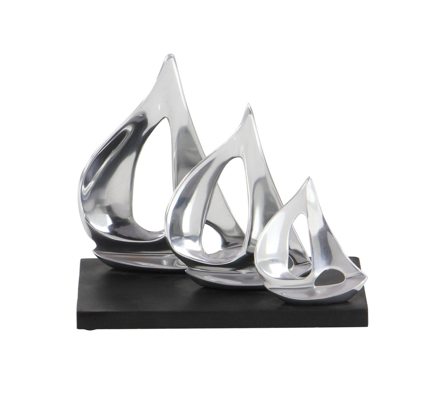 Silver Aluminum Metal Sailboat Decorative Sculpture with Black Base
