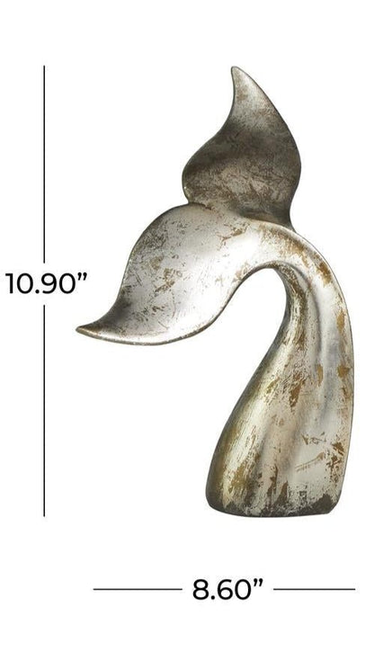 Silver Polystone Whale Decorative Sculpture with Various Sized Tails and Copper Distressing
