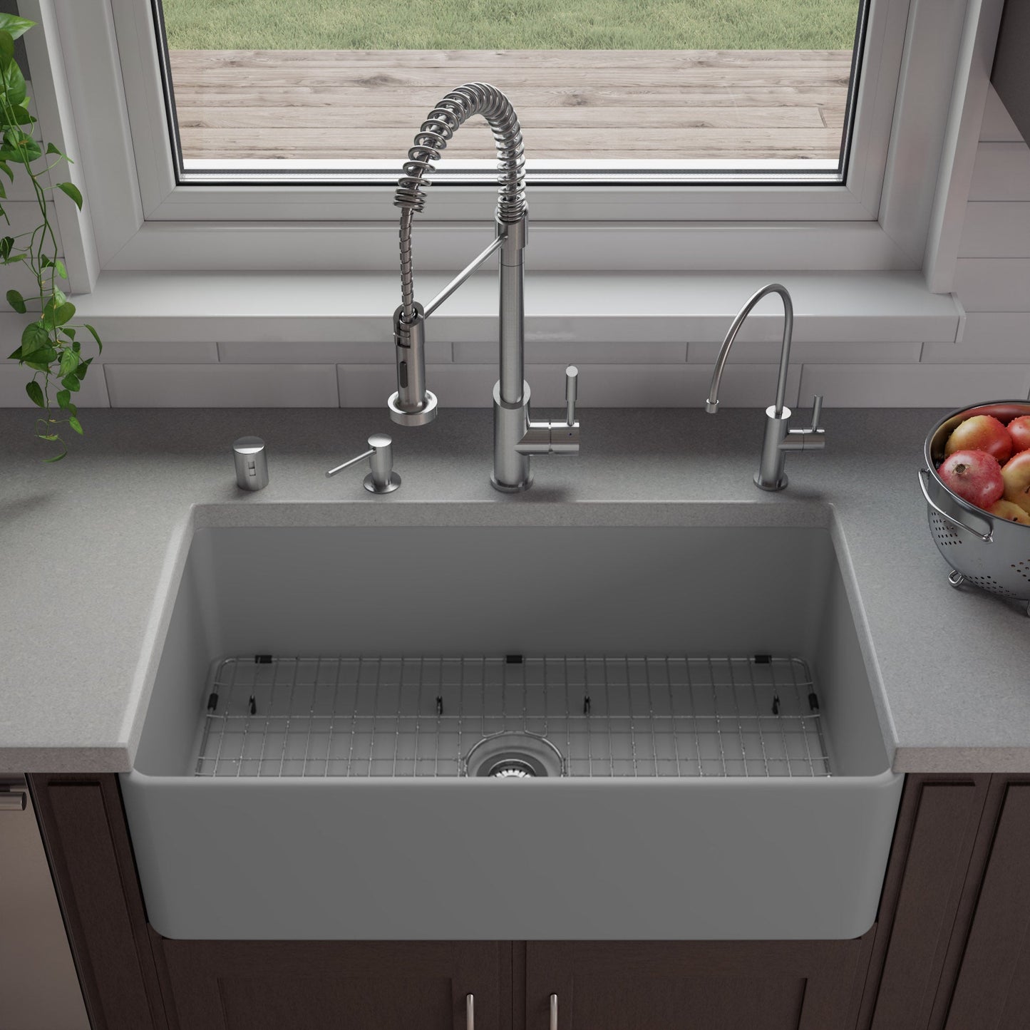 ALFI brand ABF3318S Smooth Apron 33" x 18" Single Bowl Fireclay Farm Sink