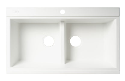ALFI brand AB3418DBDI 33" Granite Composite Workstation Step Rim Double Bowl Drop In Sink with Accessories