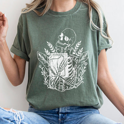 Skeleton And The Book Retro Halloween Comfort Colors Tshirt