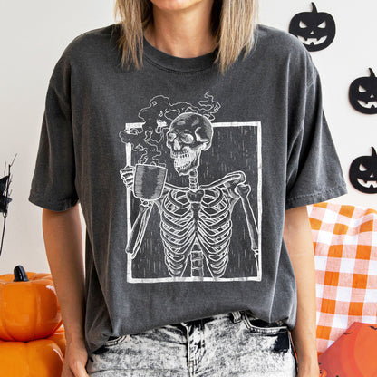 Skeleton And Coffee Retro Halloween Comfort Colors Tshirt