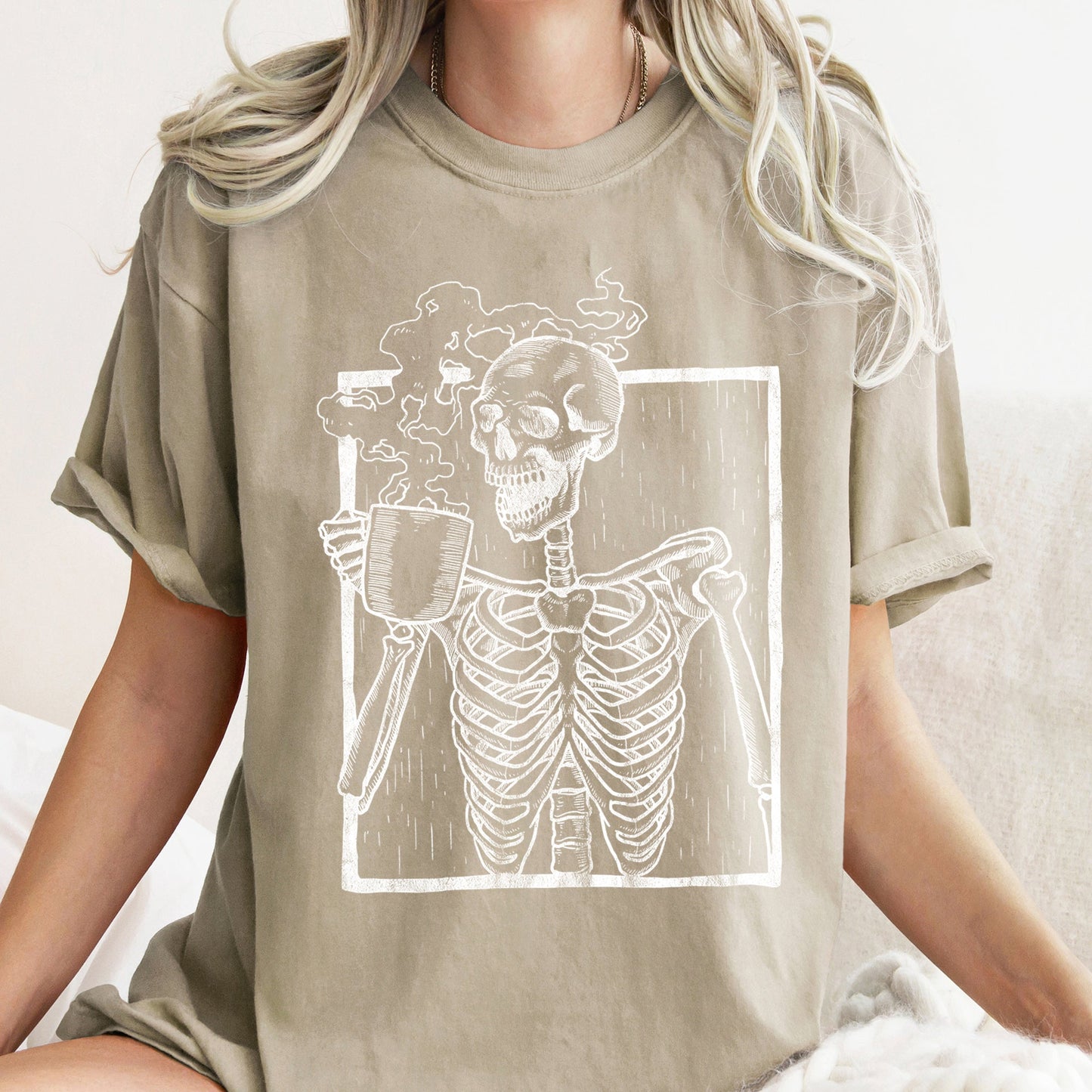 Skeleton And Coffee Retro Halloween Comfort Colors Tshirt