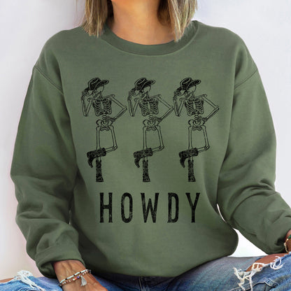Howdy Cowboy Skeletons Halloween Sweatshirt