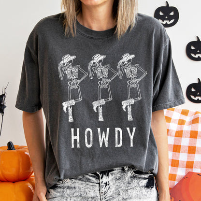Howdy Skeletons Retro Western Halloween Comfort Colors Tshirt