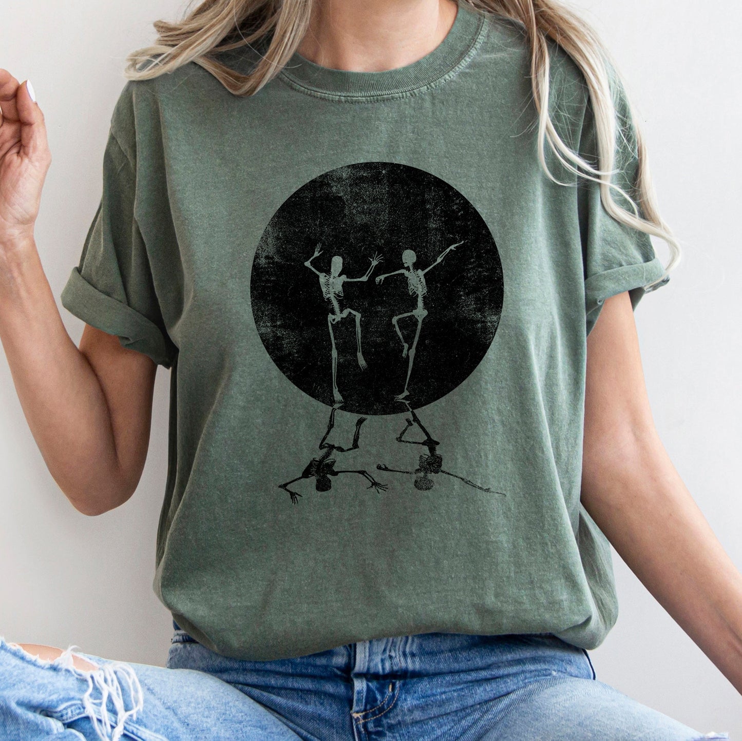 Skeletons Dancing Moonlight Retro Halloween Comfort Colors Tshirt