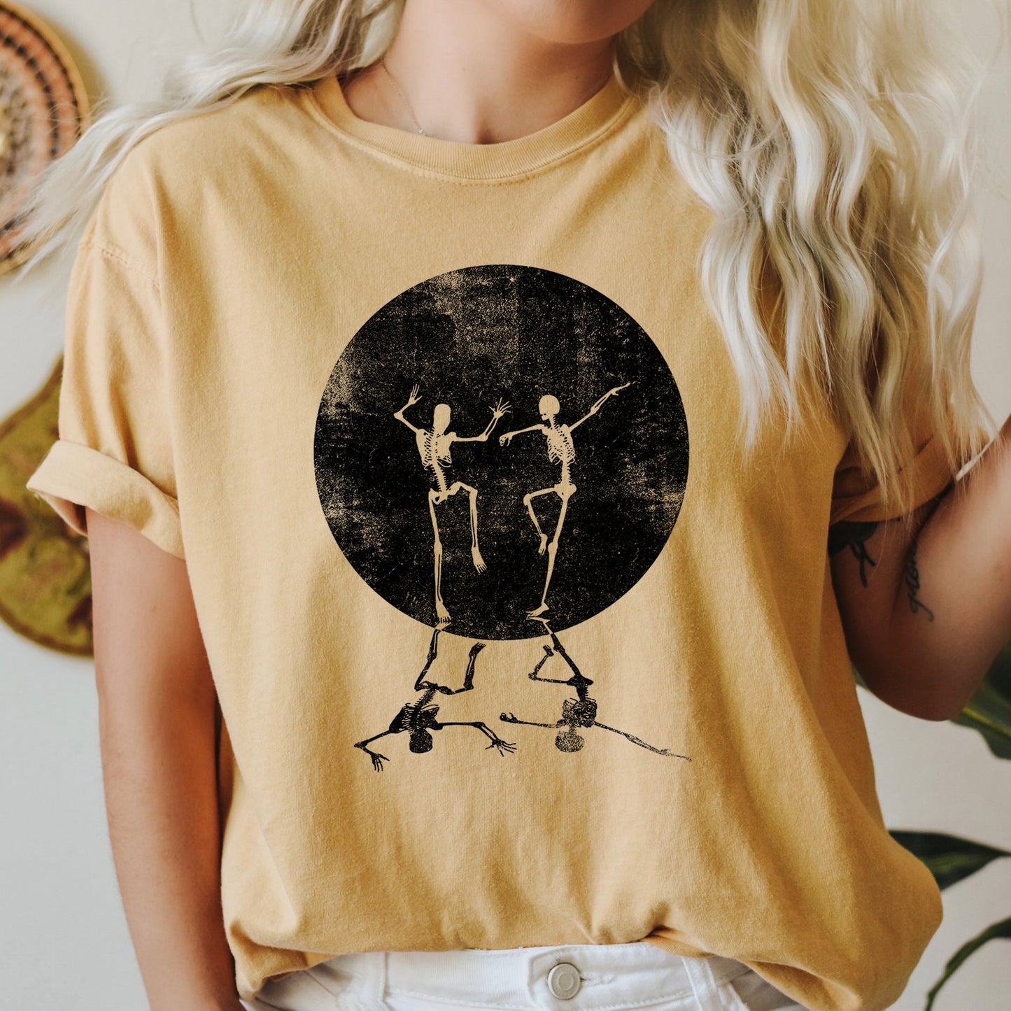 Skeletons Dancing Moonlight Retro Halloween Comfort Colors Tshirt