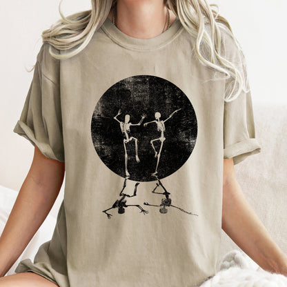 Skeletons Dancing Moonlight Retro Halloween Comfort Colors Tshirt