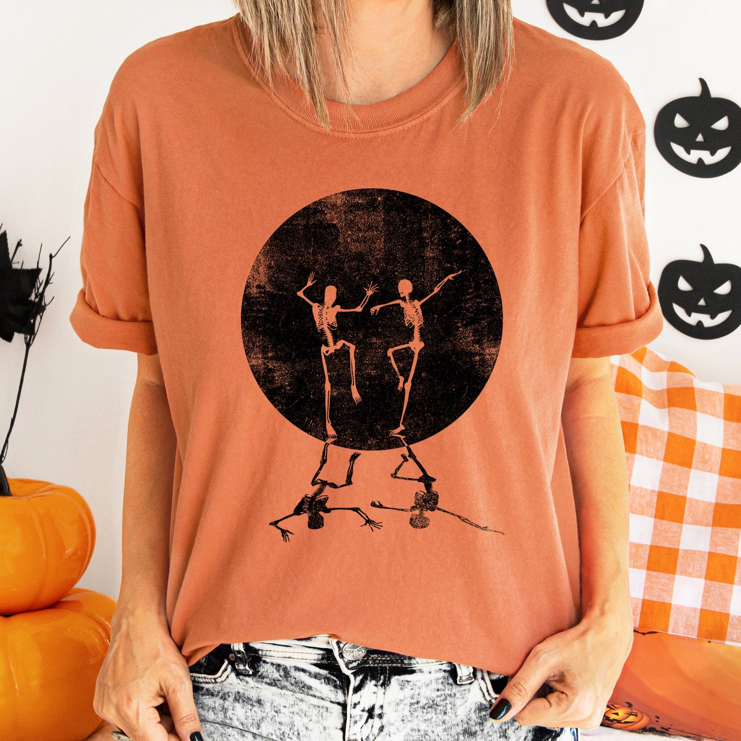 Skeletons Dancing Moonlight Retro Halloween Comfort Colors Tshirt