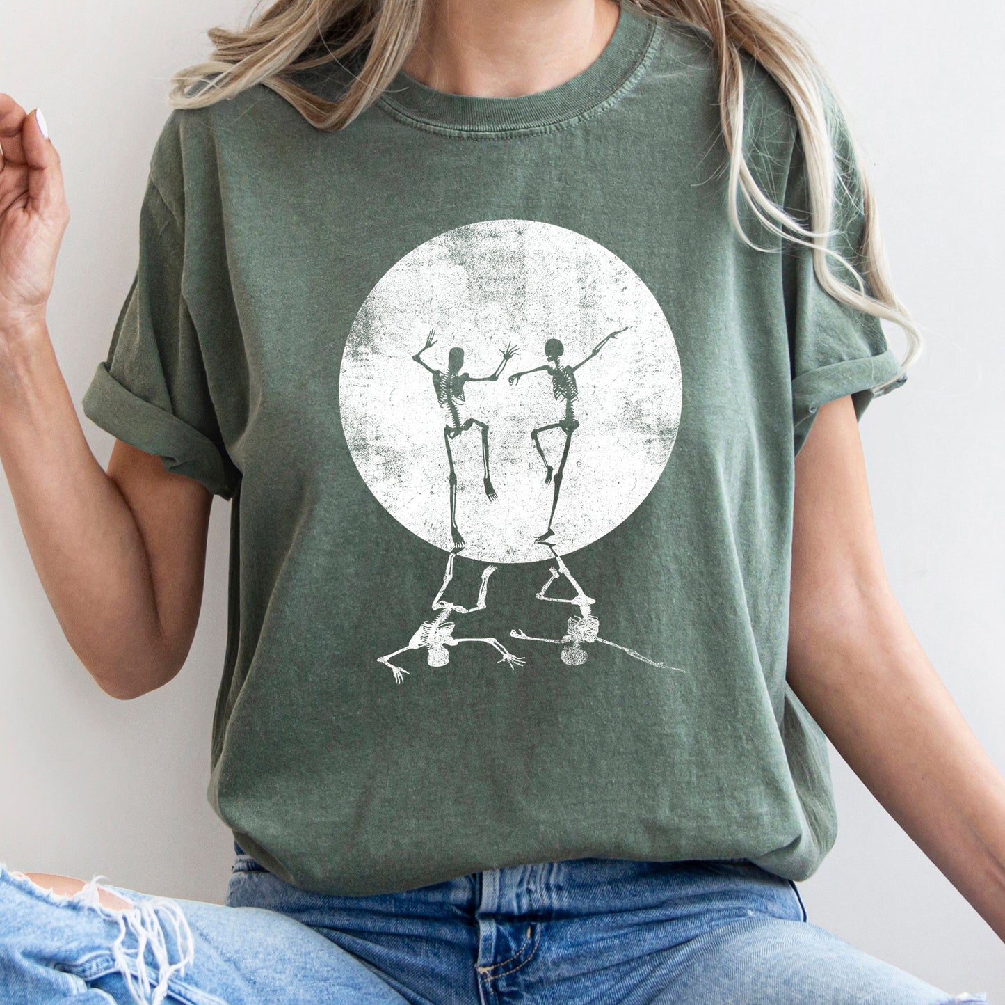 Skeletons Dancing Moonlight Retro Halloween Comfort Colors Tshirt