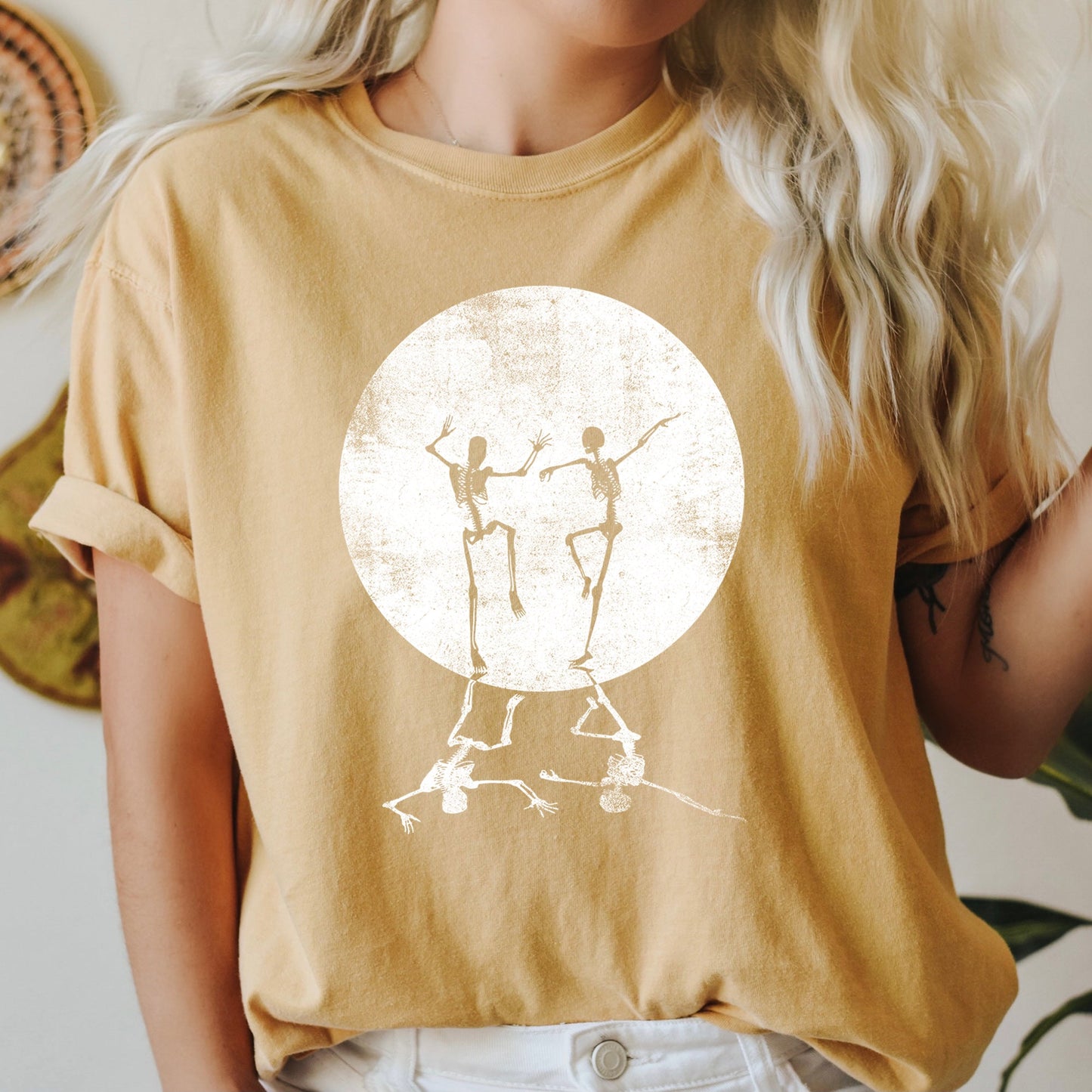 Skeletons Dancing Moonlight Retro Halloween Comfort Colors Tshirt