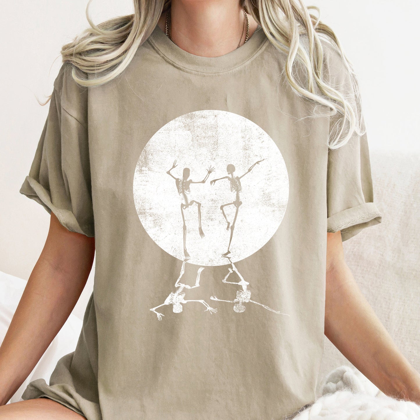 Skeletons Dancing Moonlight Retro Halloween Comfort Colors Tshirt