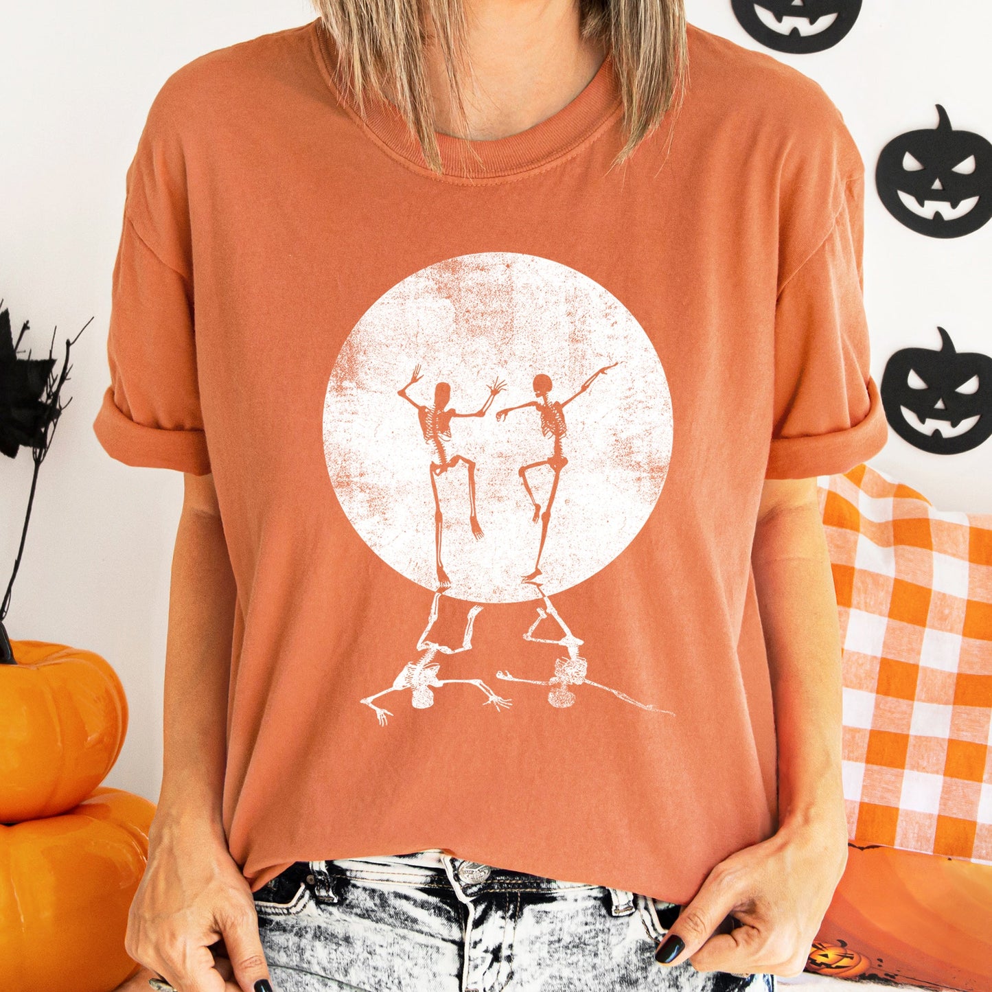 Skeletons Dancing Moonlight Retro Halloween Comfort Colors Tshirt