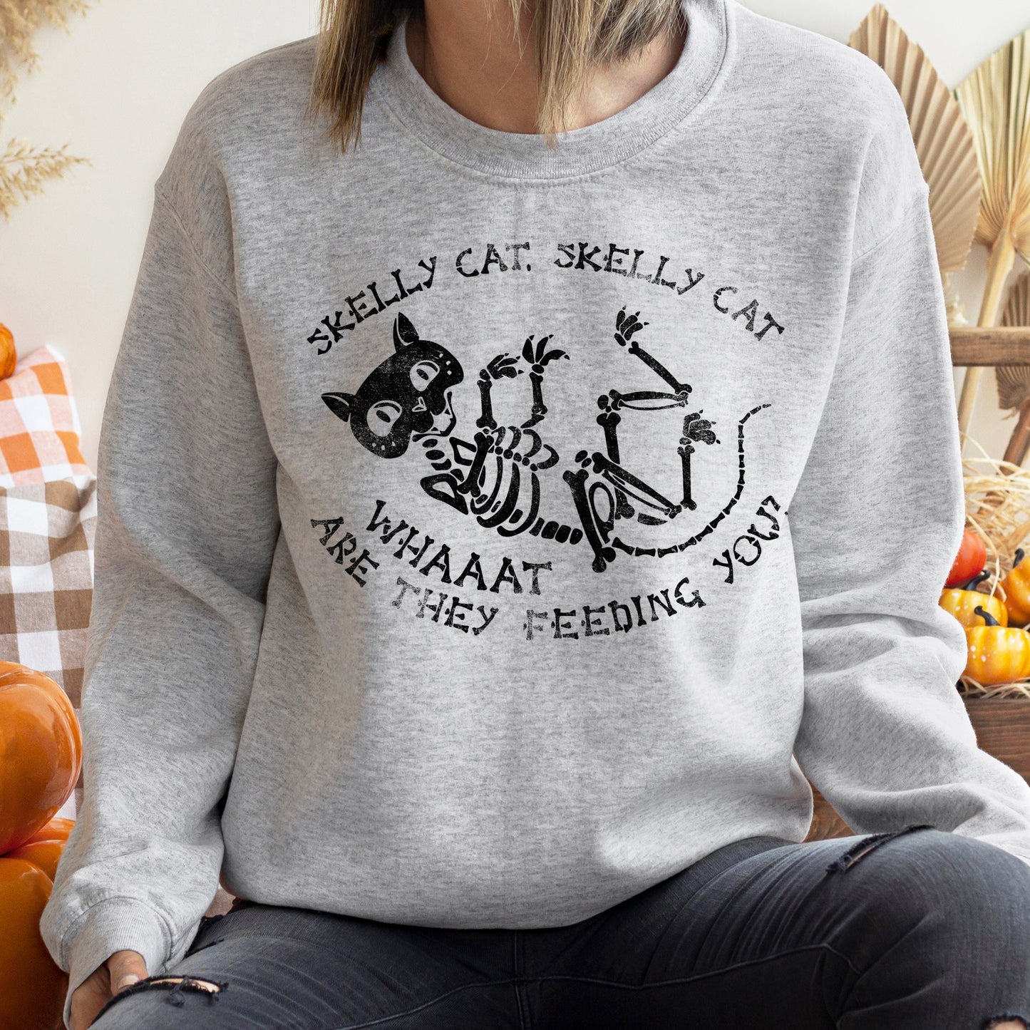Skelly Cat Vintage Halloween Sweatshirt