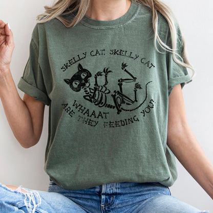 Skelly Cat Retro Halloween Comfort Colors Tshirt