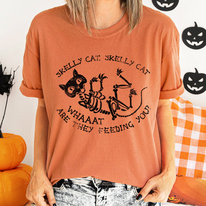 Skelly Cat Retro Halloween Comfort Colors Tshirt