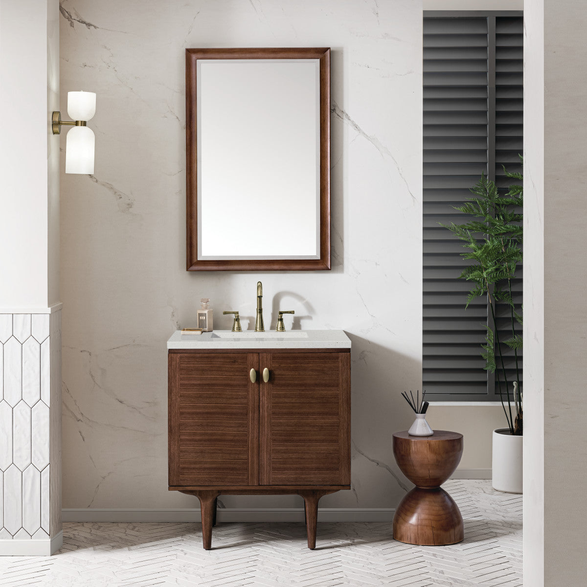 Amberly 30" Single Vanity Cabinet, Mid-Century Walnut