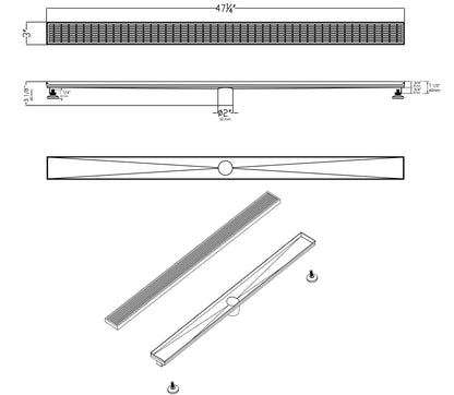 ALFI brand ABLD47D ABLD47D 47" Stainless Steel Linear Shower Drain with Groove Lines