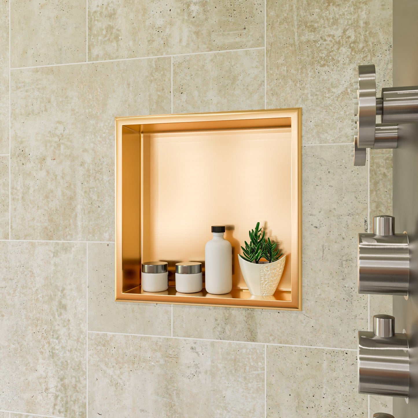 ALFI brand ABNP1616 16" x 16" Steel Square Single Shelf Shower Niche